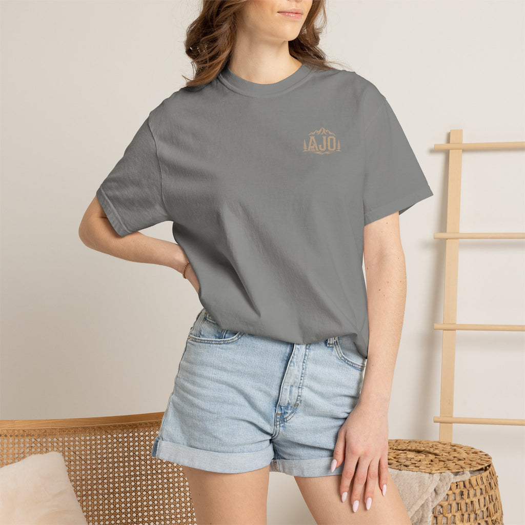 T-Shirt — Heavy Packs & Sore Backs Back Print (Outdoor Hiking Graphic)