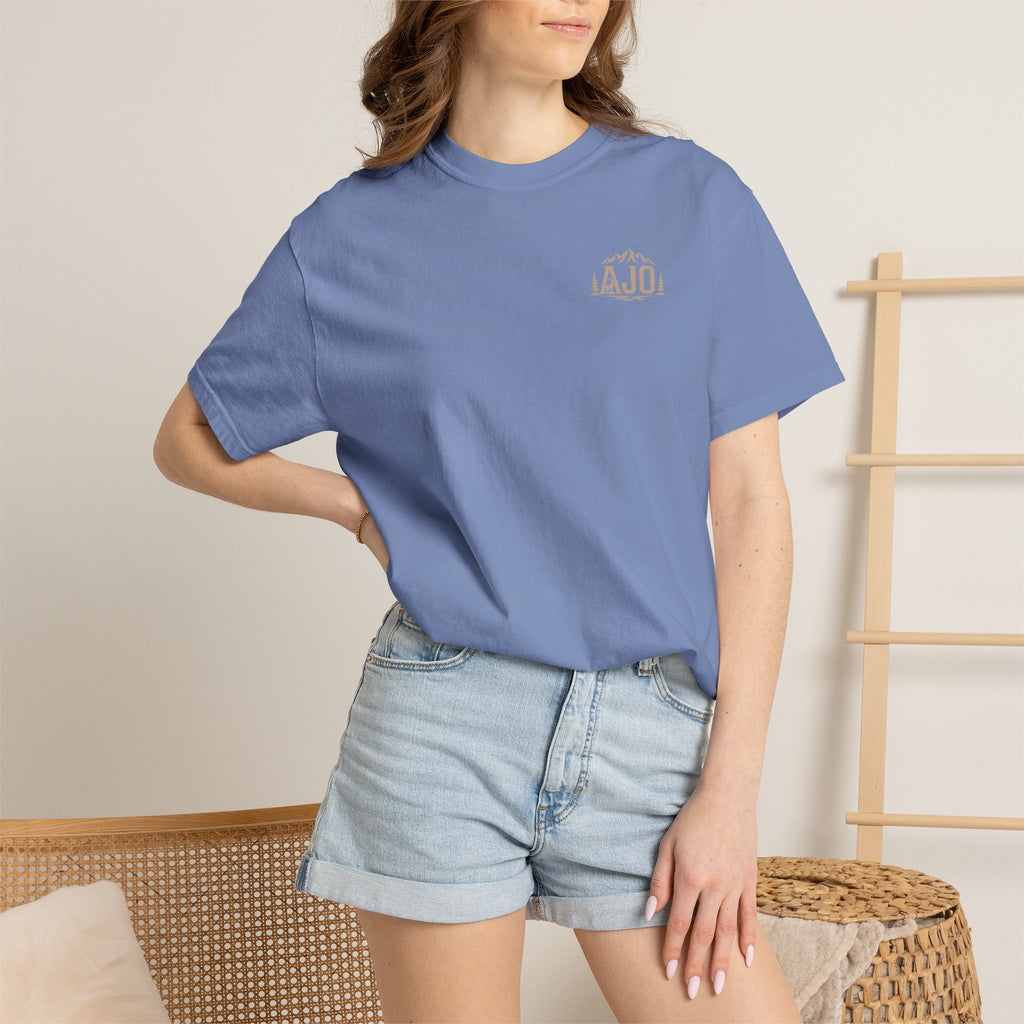 T-Shirt — Heavy Packs & Sore Backs Back Print (Outdoor Hiking Graphic)