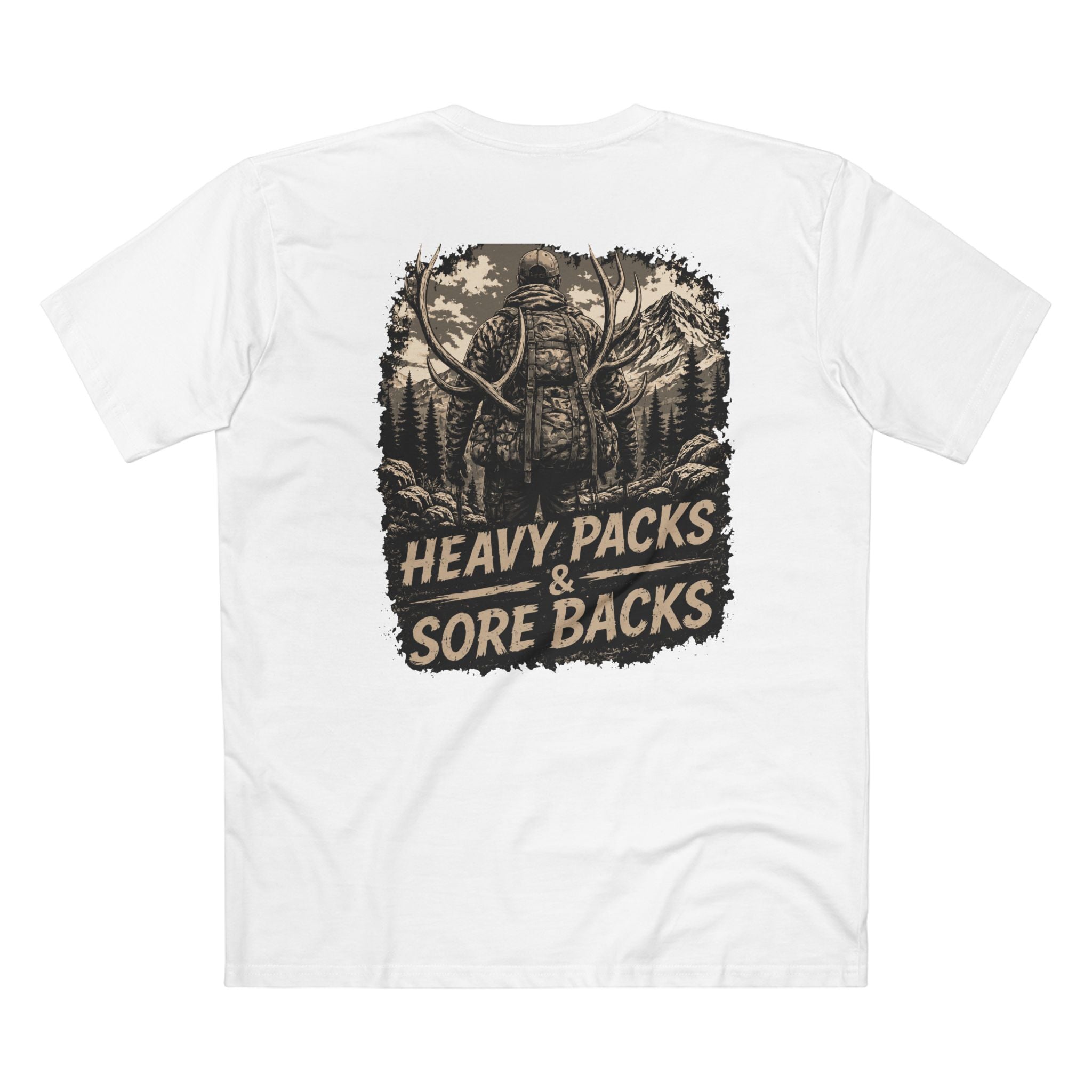 Heavy Packs & Sore Backs Tee — Hunting Outdoorsman Graphic T-Shirt