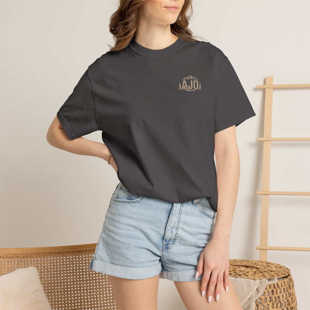 T-Shirt — Heavy Packs & Sore Backs Back Print (Outdoor Hiking Graphic)