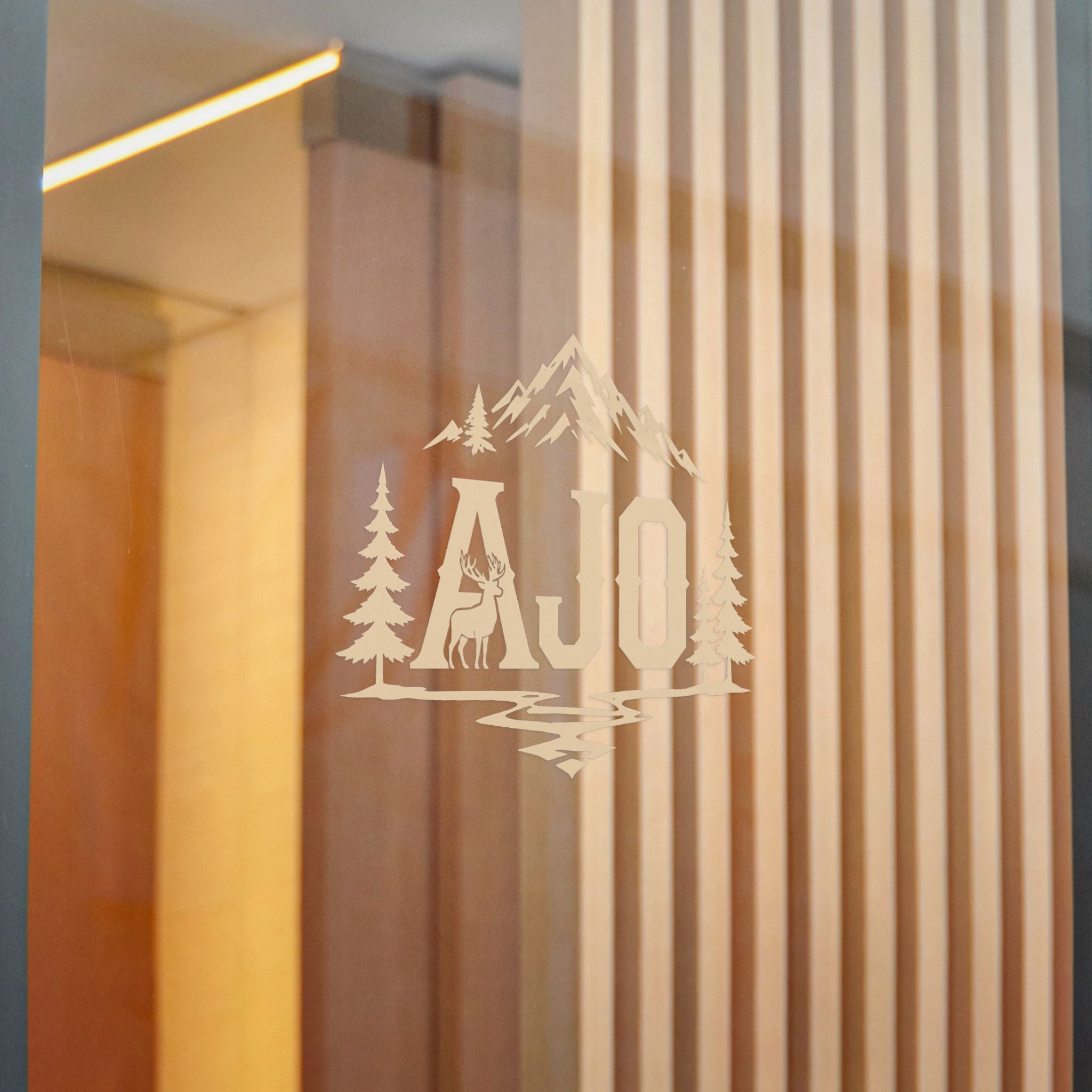 AJO Mountain Cabin Die-Cut Sticker — Outdoor Adventure Monogram
