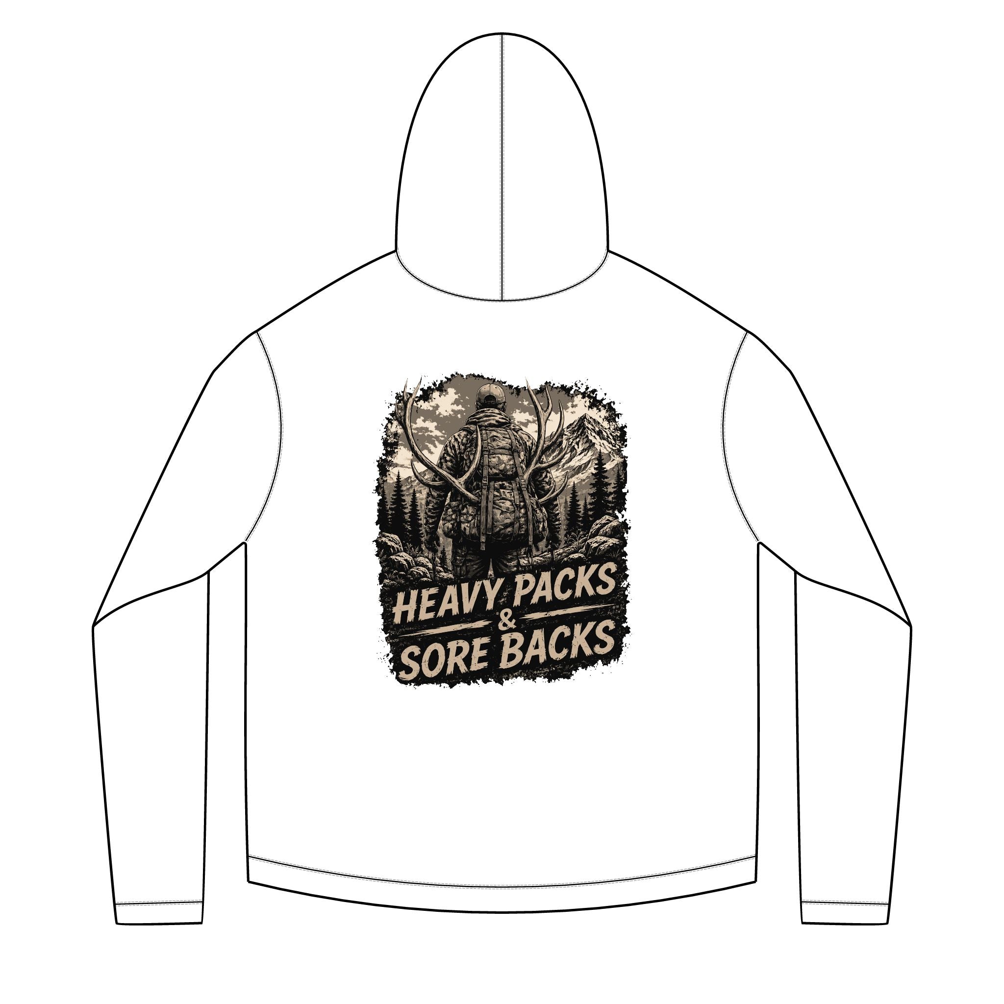 Hiking Hoodie — "Heavy Packs & Sore Backs" Adventure Graphic