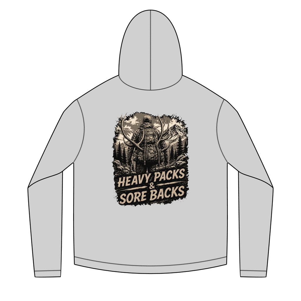Hiking Hoodie — "Heavy Packs & Sore Backs" Adventure Graphic