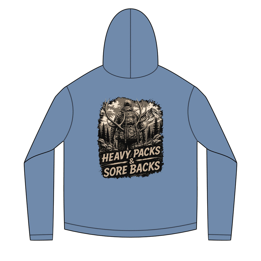 Hiking Hoodie — "Heavy Packs & Sore Backs" Adventure Graphic