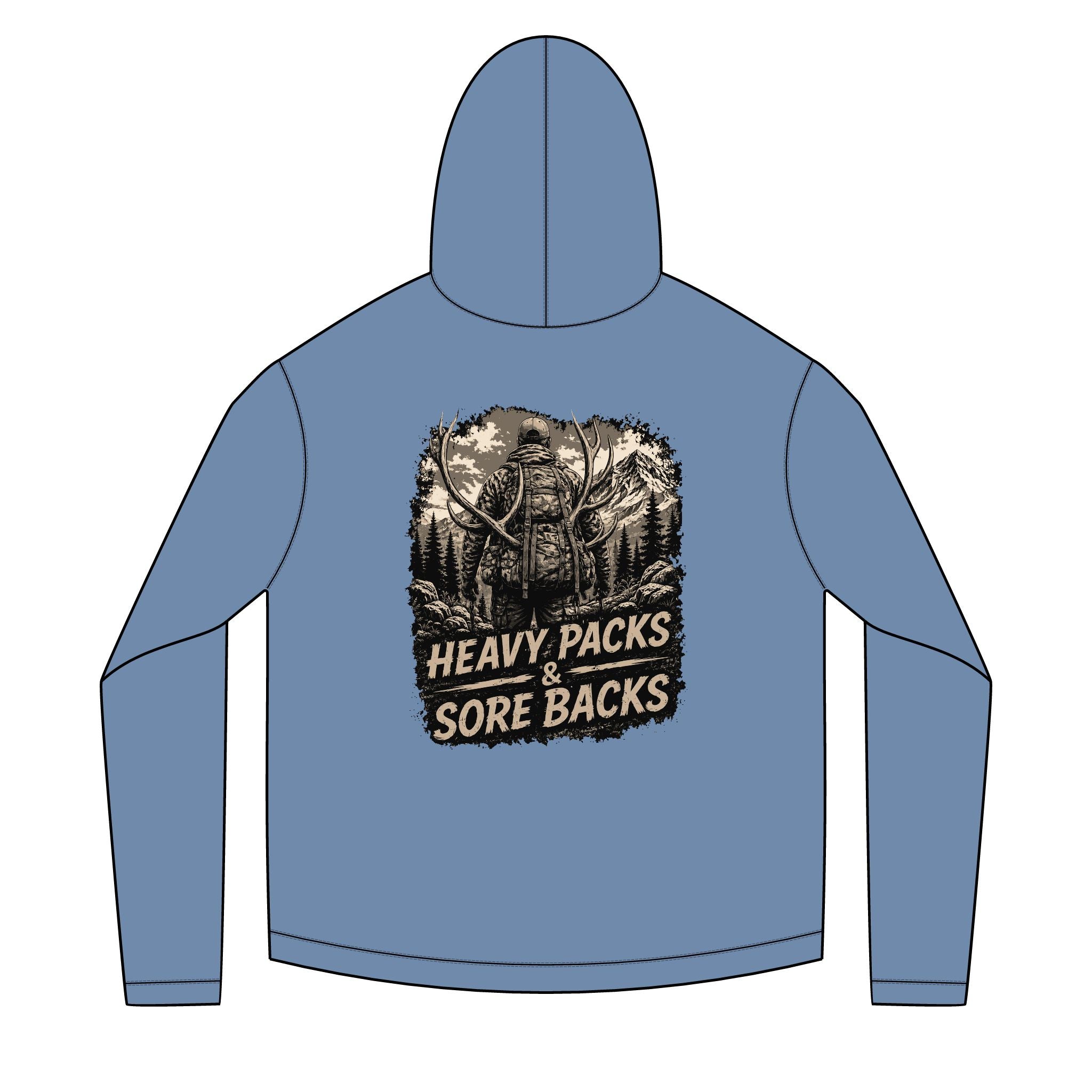 Hiking Hoodie — "Heavy Packs & Sore Backs" Adventure Graphic