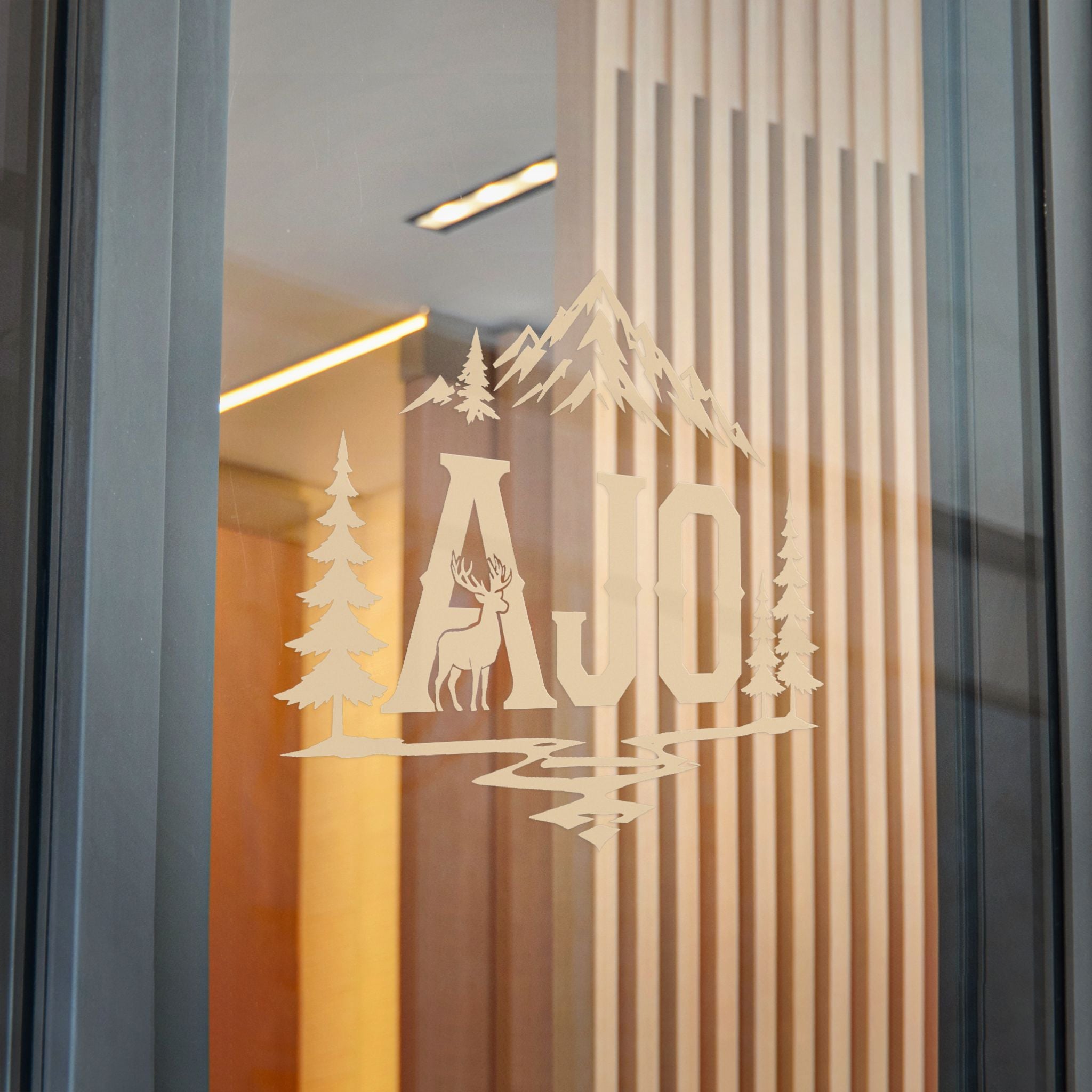 AJO Mountain Cabin Die-Cut Sticker — Outdoor Adventure Monogram