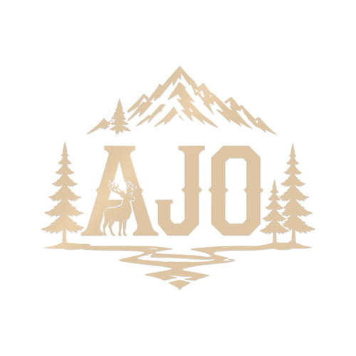 AJO Mountain Cabin Die-Cut Sticker — Outdoor Adventure Monogram