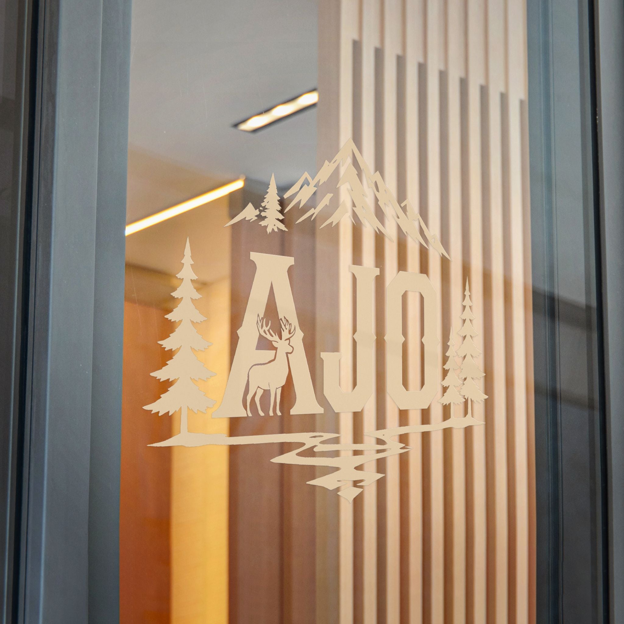 AJO Mountain Cabin Die-Cut Sticker — Outdoor Adventure Monogram