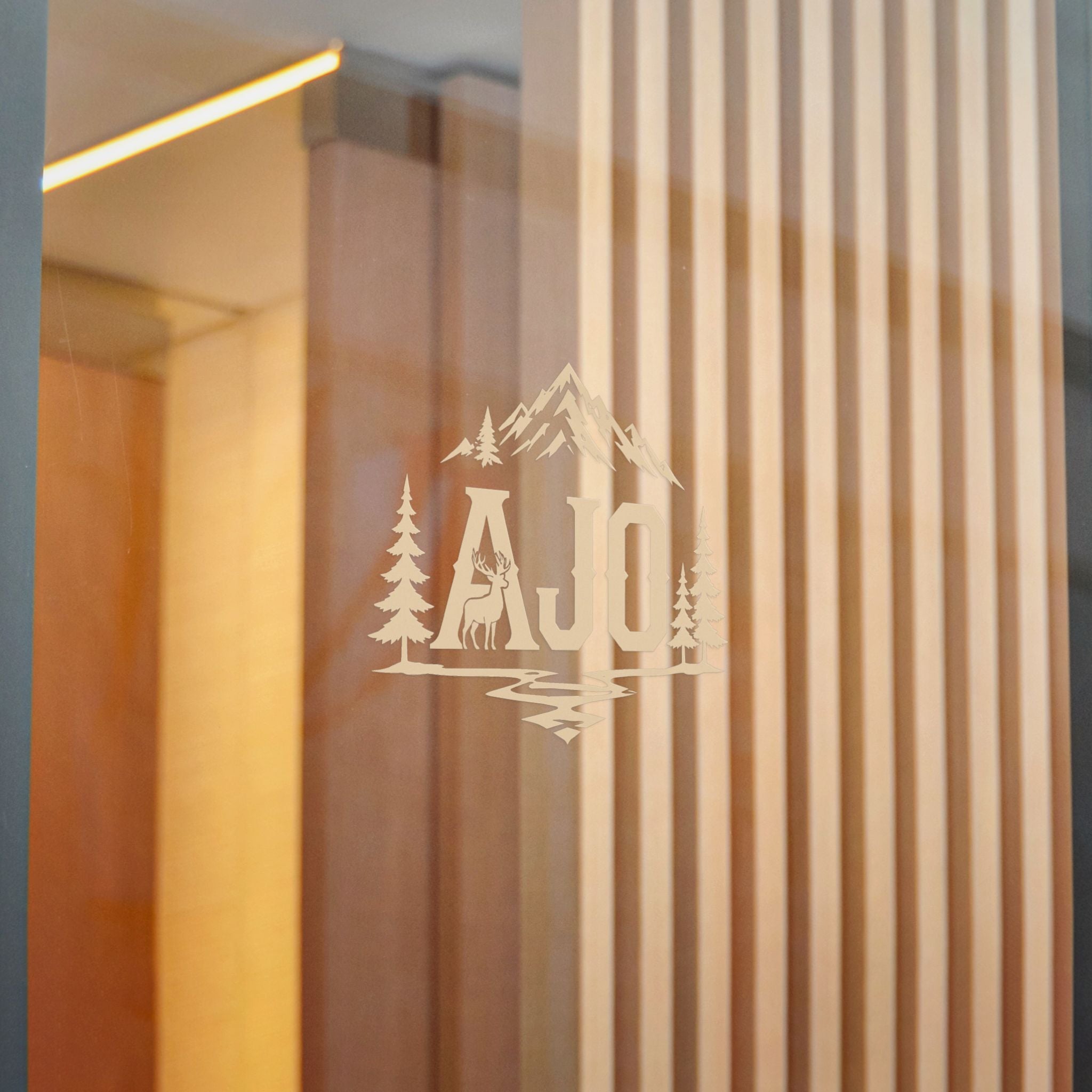 AJO Mountain Cabin Die-Cut Sticker — Outdoor Adventure Monogram
