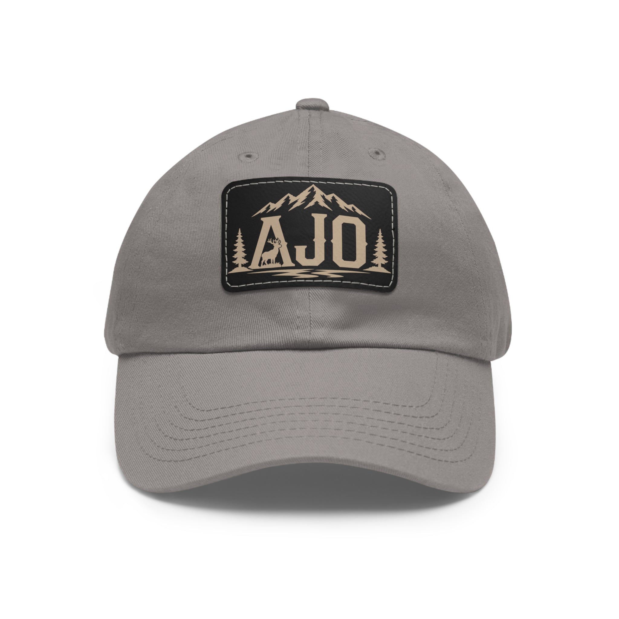 AJO Mountain Leather Patch Dad Hat — Outdoor Adventure Baseball Cap