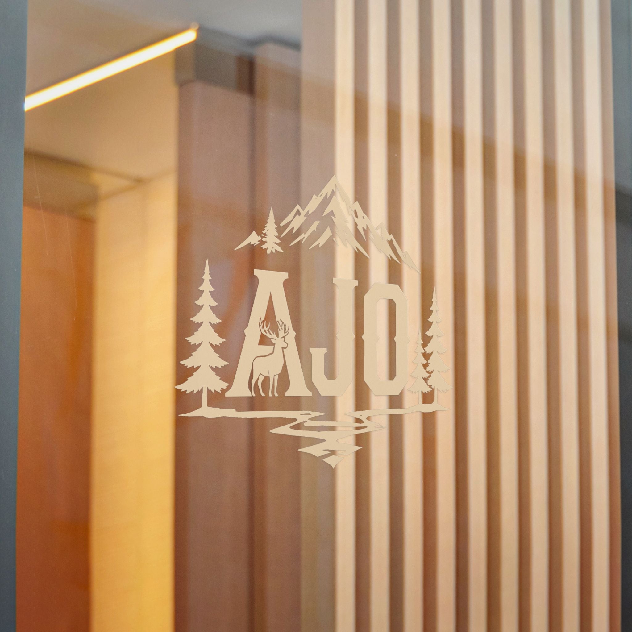 AJO Mountain Cabin Die-Cut Sticker — Outdoor Adventure Monogram