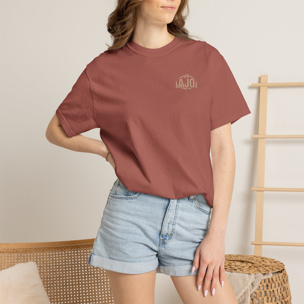T-Shirt — Heavy Packs & Sore Backs Back Print (Outdoor Hiking Graphic)