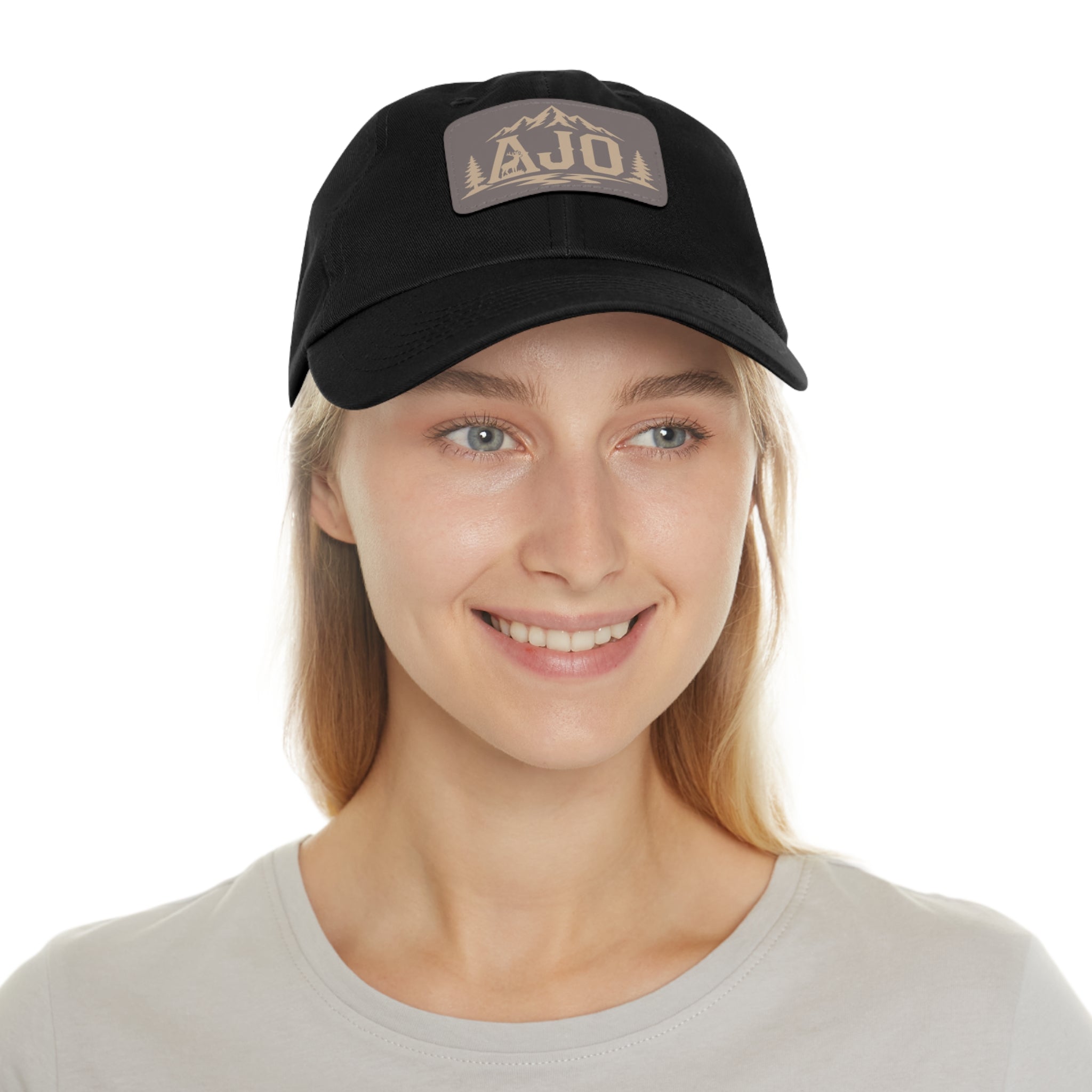 AJO Mountain Leather Patch Dad Hat — Outdoor Adventure Baseball Cap