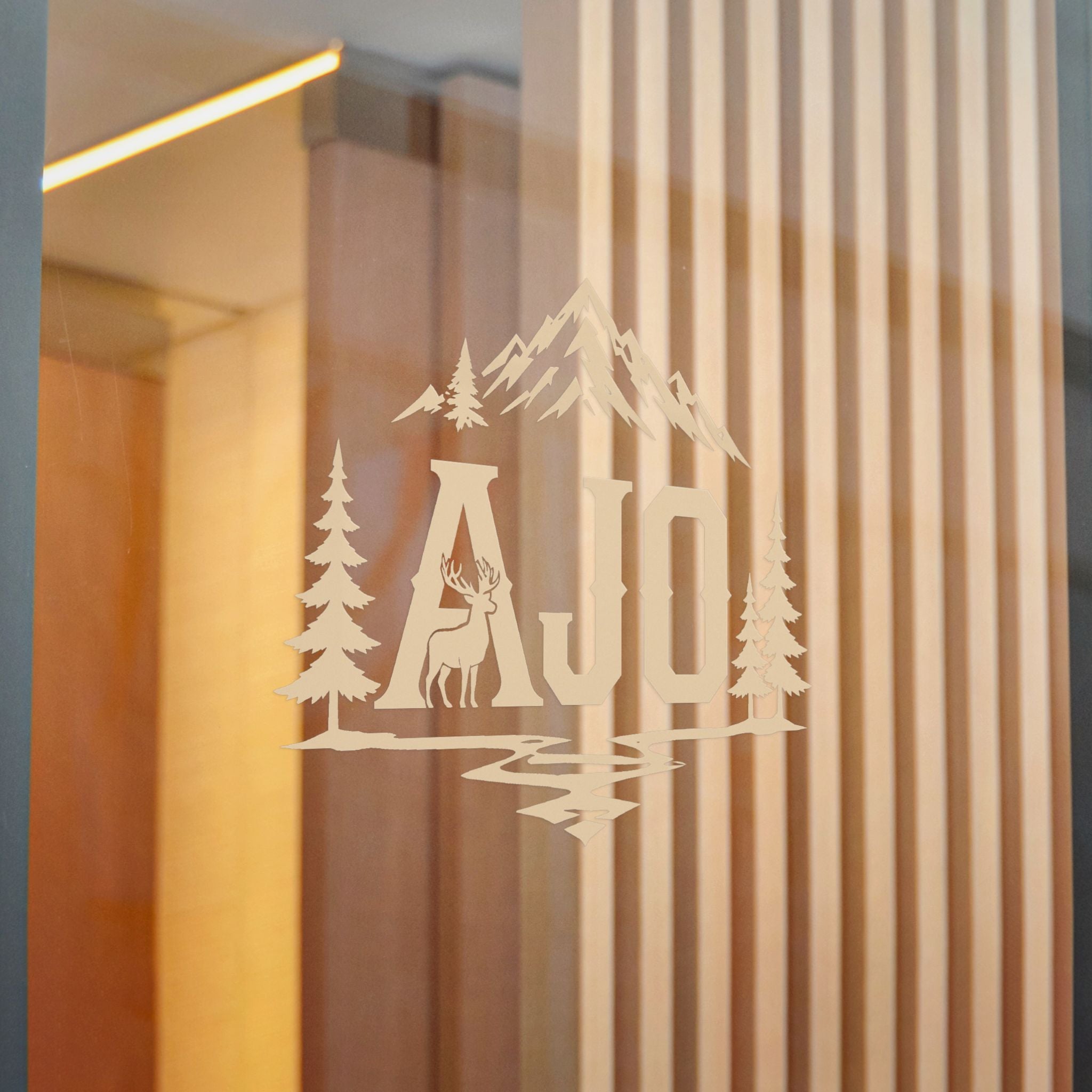 AJO Mountain Cabin Die-Cut Sticker — Outdoor Adventure Monogram