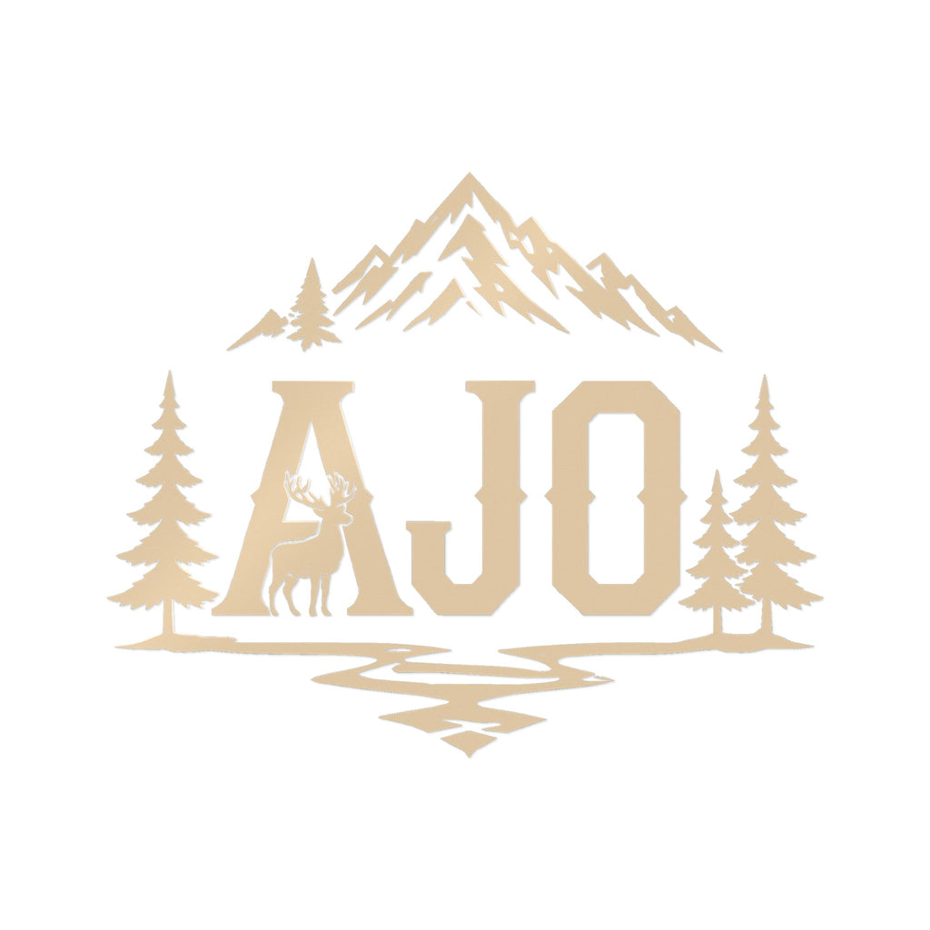 AJO Mountain Cabin Die-Cut Sticker — Outdoor Adventure Monogram